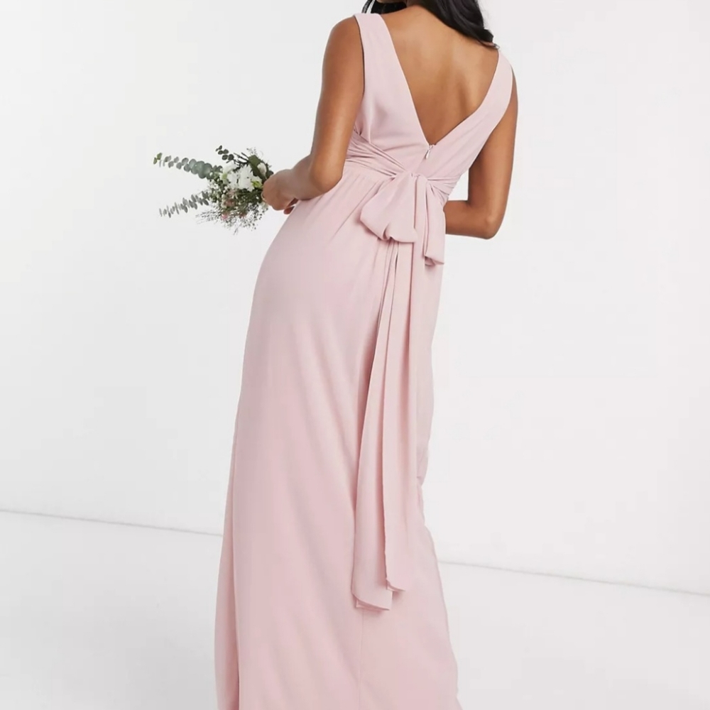 TFNC Bridesmaid top wrap chiffon dress in pink